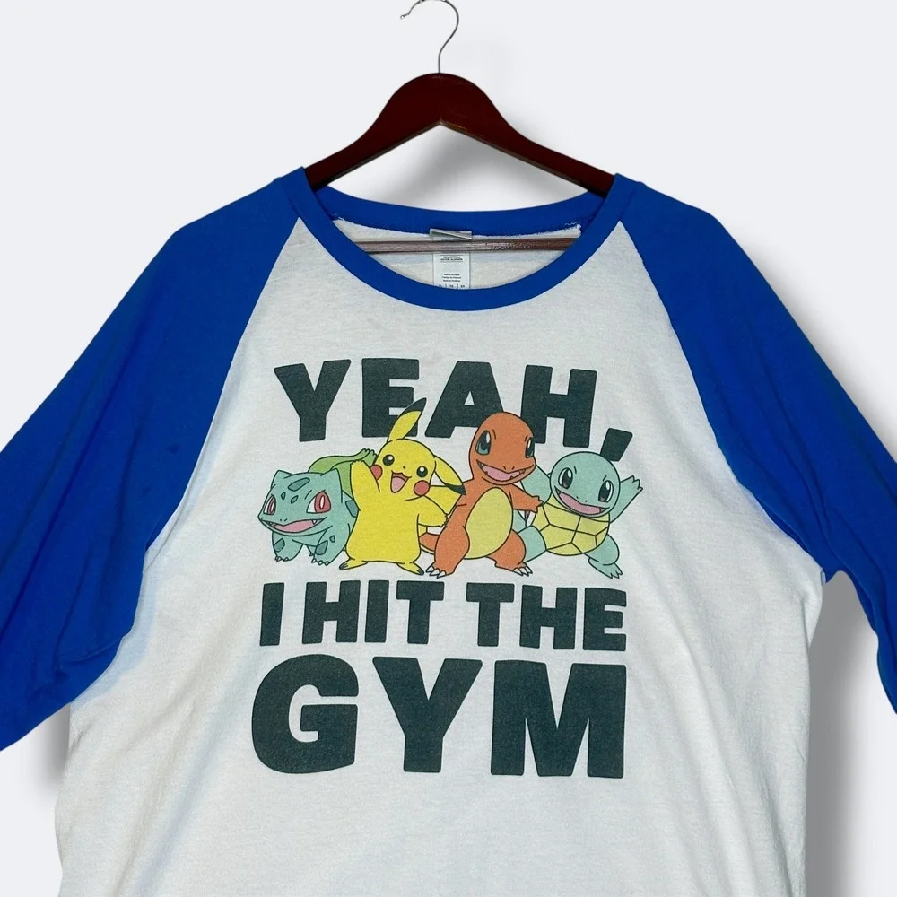 Pokemon Mens T‎ Shirt XL Graphic Raglan Yeah I Hit The Gym Tee